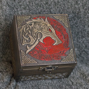 Fenrir - Ragnarok themed wooden jevelery box/casket - hidden compartment possible