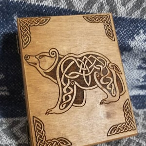 Celtic Bear - Bjorn - Viking themed wooden jevelery box/casket - book-shaped