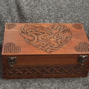 Secret Compartment Celtic Hearts themed jevelery box with hidden section 10x6x4inch