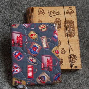 London themed Handmade cotton notebook in wooden box