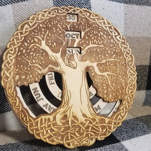 Big 12&quot; 30cm wall mounted Celtic tree wooden perpetual calendar - any language - personalizable