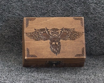 Celtic Owl themed mini wooden jevelery box/casket