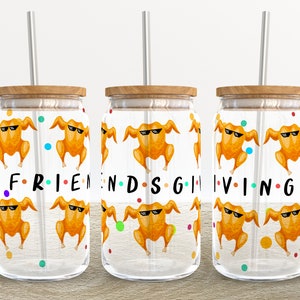 Friendsgiving thanksgiving | 16 oz Libbey Glass Can Tumbler Sublimation - Coffee Beer Glass Wrap Template - Design Digital Download PNG