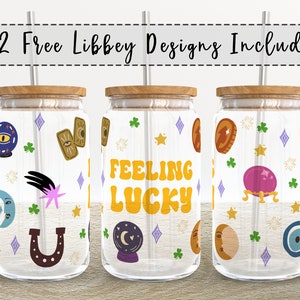 Lucky Charms Groovy | 16 oz Libbey Glass Can Tumbler Sublimation Design - Coffee Beer Glass Wrap Template - Design Digital Download PNG