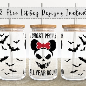I Ghost people Mouse Ghost Halloween | 16 oz Libbey Glass Can Tumbler Sublimation - Coffee Beer Wrap Template - Design Digital Download PNG