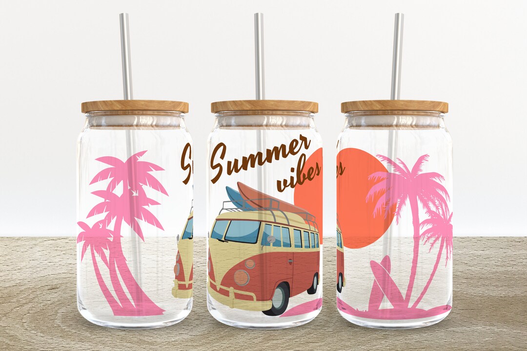 Beach Van Summer Vibes | 16 Oz Libbey Glass Can Tumbler Sublimation ...