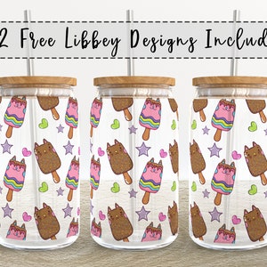 Cute Cate Lollipop | 16 oz Libbey Glass Can Tumbler Sublimation Design - Coffee Beer Glass Wrap Template - Design Digital Download PNG