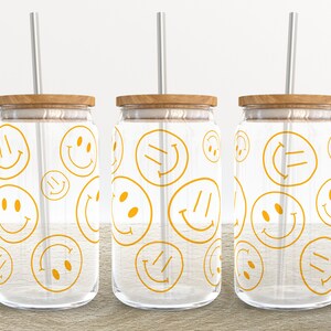 Smile Funny Poker Face | 16 oz Libbey Glass Can Tumbler Sublimation Design - Coffee Beer Glass Wrap Template - Design Digital Download PNG