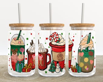 Christmas Cafecito Concha 16oz Libbey Glass Can Tumbler Sublimation Design (Digital Download PNG)