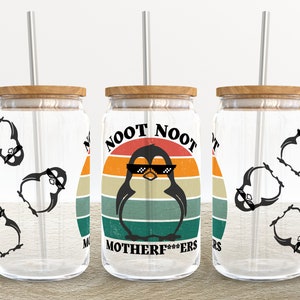 Noot Noot Pingu Motherf | 16 oz Libbey Glass Can Tumbler Sublimation Design - Coffee Beer Glass Wrap Template - Design Digital Download PNG