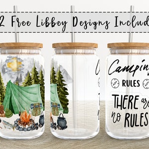 Camping Rules Adventure | 16 oz Libbey Glass Can Tumbler Sublimation Design - Coffee Beer Glass Wrap Template - Design Digital Download PNG