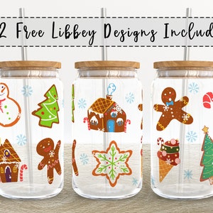 Christmas Cookies Gingerbread  | 16 oz Libbey Glass Can Tumbler Sublimation - Coffee Beer Glass Wrap Template - Design Digital Download PNG