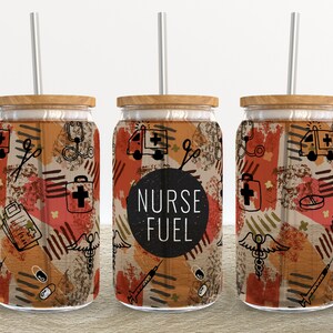NURSE FUEL | 16 oz Libbey Glass Can Tumbler Sublimation Design - Coffee Beer Glass Wrap Template - Design Digital Download PNG