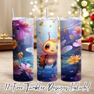 Cute Baby Bee 3D Animated Tumbler Sublimation Design Template, Tumbler Wraps for Children, Instant Download PNG, 20 oz Skinny Tumbler SVG