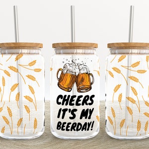 Happy Beerdays | 16 oz Libbey Glass Can Tumbler Sublimation Design - Coffee Beer Glass Wrap Template - Design Digital Download PNG