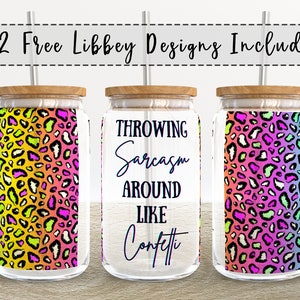 Regenbogen Leopard Muster | 16 oz Libbey Glas Dose Becher Sublimation Design - Kaffee Bier Glas Wrap Vorlage - Design Digital Download PNG