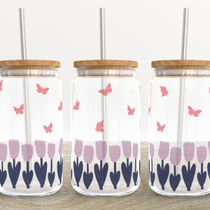 Tulips Flower Floral | 16 oz Libbey Glass Can Tumbler Sublimation Design - Coffee Beer Glass Wrap Template - Design Digital Download PNG