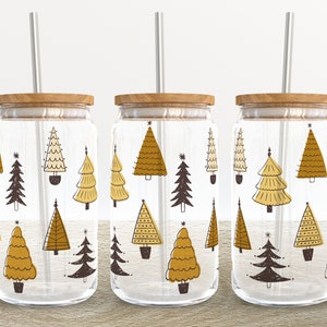 Christmas Tree | 16 oz Libbey Glass Can Tumbler Sublimation Design - Coffee Beer Glass Wrap Template - Design Digital Download PNG