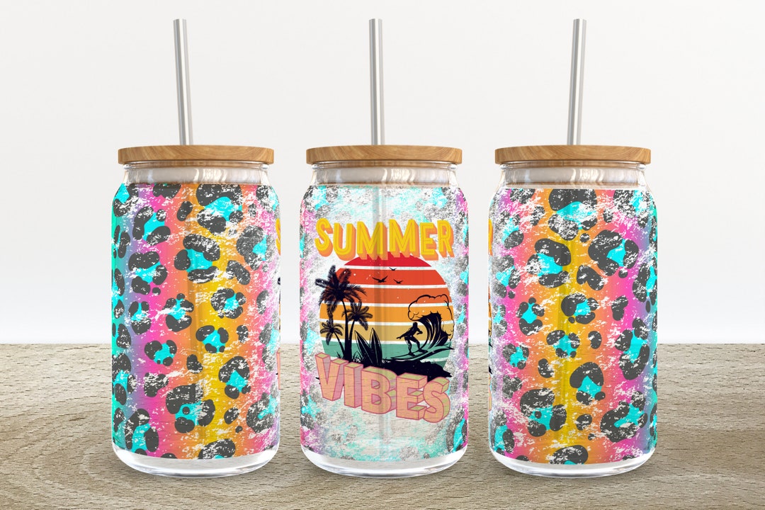Summer Vibes Retro 80's | 16 Oz Libbey Glass Can Tumbler Sublimation ...