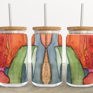 Art nouveau | 16 oz Libbey Glass Can Tumbler Sublimation Design - Coffee Beer Glass Wrap Template - Design Digital Download PNG