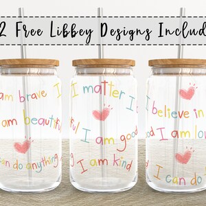 Daily Affirmation | 16 oz Libbey Glass Can Tumbler Sublimation Design - Coffee Beer Glass Wrap Template - Design Digital Download PNG