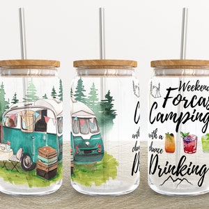 Camping Drinking Wine | 16 oz Libbey Glass Can Tumbler Sublimation Design - Coffee Beer Glass Wrap Template - Design Digital Download PNG