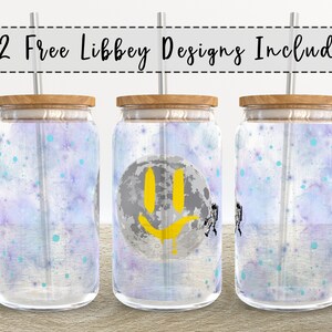Smile Moon Space Galaxy | 16 oz Libbey Glass Can Tumbler Sublimation Design - Coffee Beer Glass Wrap Template - Design Digital Download PNG