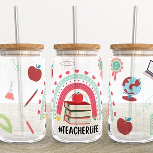 Teacher Life Rainbow | 16 oz Libbey Glass Can Tumbler Sublimation Design - Coffee Beer Glass Wrap Template - Design Digital Download PNG