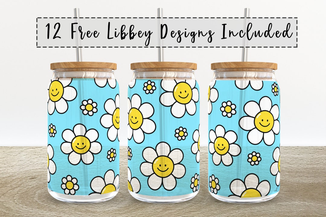 Retro Smiley Face Groovy Flower | 16 Oz Libbey Glass Can Tumbler ...