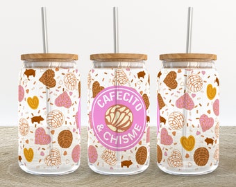 Cafecito y Chisme Conchas 16oz Libbey Glass Can Tumbler (Digital Download PNG)