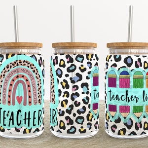 TEACHER Life | 16 oz Libbey Glass Can Tumbler Sublimation Design - Coffee Beer Glass Wrap Template - Design Digital Download PNG