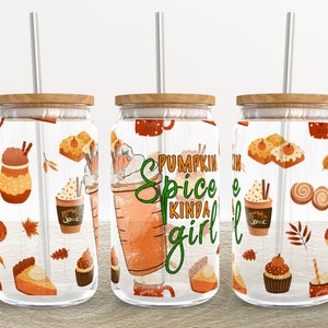 Pumpkin Spice Kinda Girl | 16 oz Libbey Glass Can Tumbler Sublimation Design - Coffee Beer Glass Wrap Template - Design Digital Download PNG