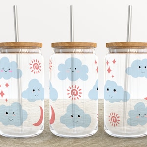 Cloud Trendy Kawaii | 16 oz Libbey Glass Can Tumbler Sublimation Design - Coffee Beer Glass Wrap Template - Design Digital Download PNG