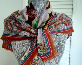 New Designer Herme Horse Pashmina Cashmere Knit Wool Cape Scarf Burnt Orange