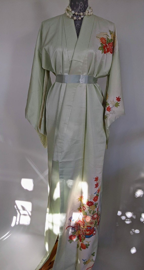 Original Traditional Japanese Vintage Nagajuban Red and White Silk Kimono Handmade Hand stitched 1960/'s Silk Boho Hippie silk Lined robe