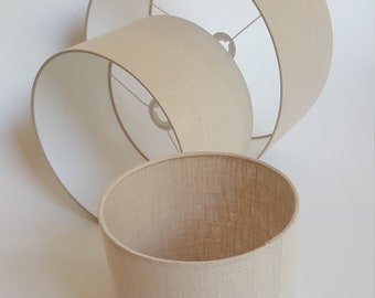 Natural Linen drum and cylindrical lampshades made in any size