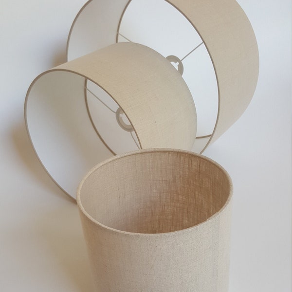 Natural Linen drum and cylindrical lampshades made in any size