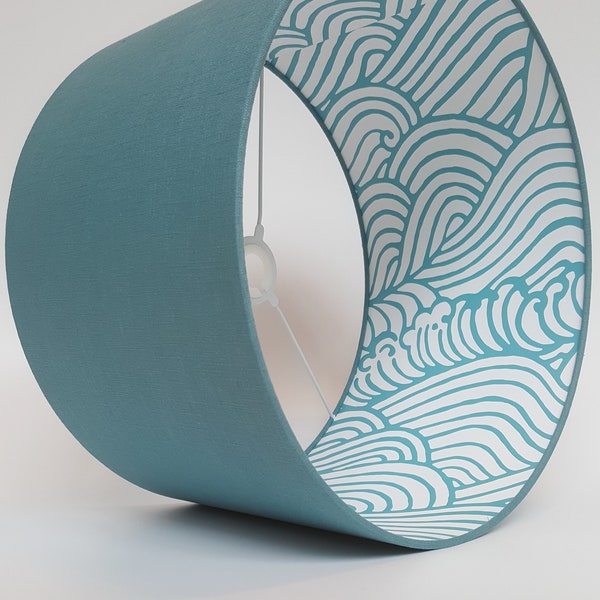 Contemporary Teal Linen Wave "Duo" lampshades available in various sizes
