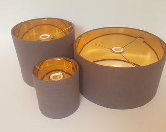 Gorgeous Drum or Cylindrical linen lampshades with mirrored gold lining