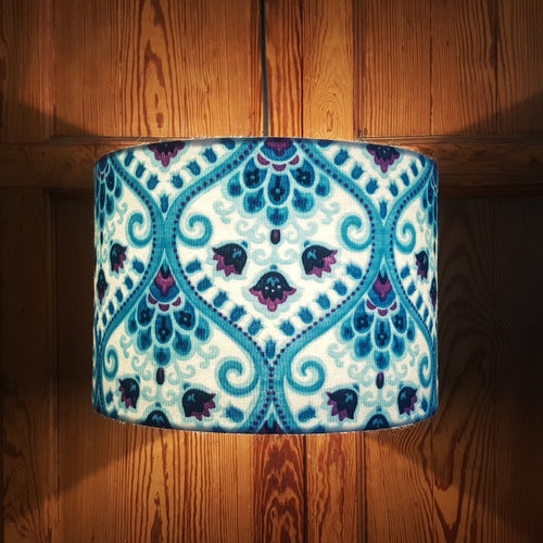 60's/70's Mid Century Modern style drum and cylindrical Retro lampshades made from original vintage fabric