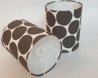 Lampshades made from Scandinavian fabric with charcoal spots