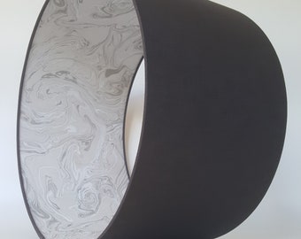 Contemporary Grey Linen Drum "Duo" lampshades with marbled lining