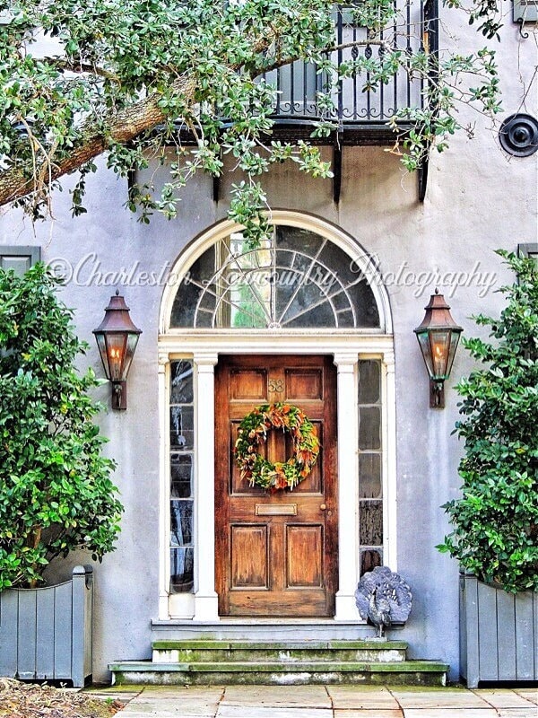 Magnolia Door and Gas Lanterns Charleston South Carolina PRINT