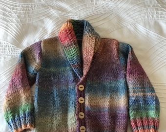 Unisex kid's sweater or cardigan, variegated colours.