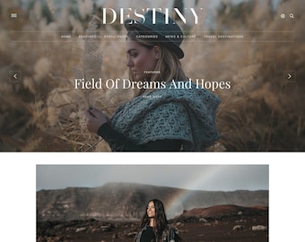 Plantilla de Blogger Responsive &quot;Destiny&quot; - Diseño de blog - Tema de blog personalizable - Limpio, Mínimo - tema de blogger prefabricado - control deslizante - menú desplegable