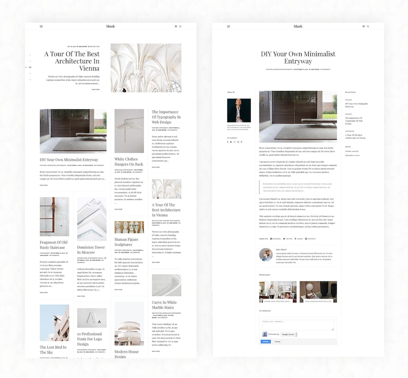 Blank Responsive Blogger Template, Minimalist Blogger theme with Sticky Sidebar, Masonry Grid Blogger 3 Column Layout image 2