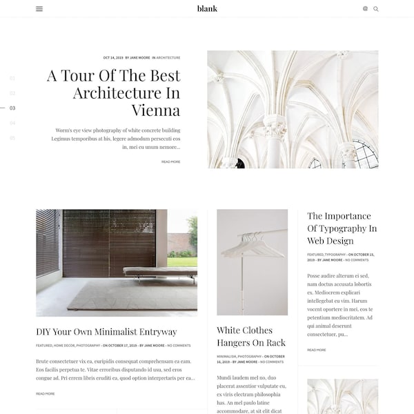 Blank - Responsive Blogger Template, Minimalist Blogger theme with Sticky Sidebar, Masonry Grid Blogger 3 Column Layout