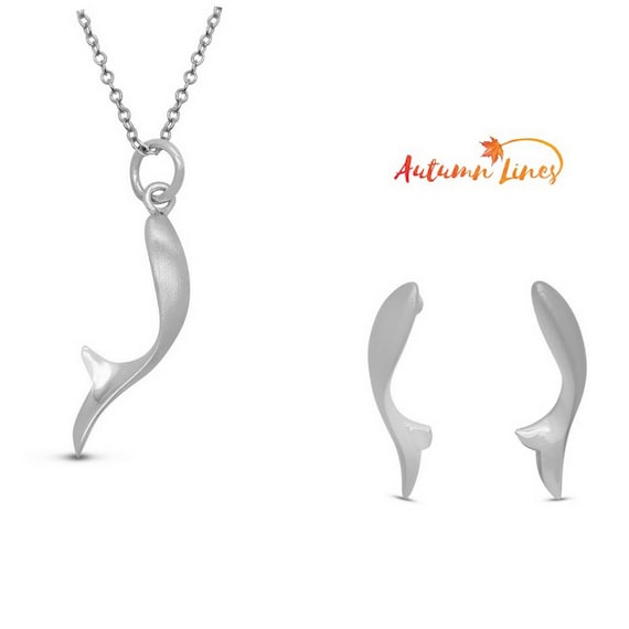 Sterling Silver Koi Fish Jewelry Set, Dainty Earrings & Long Silver Pendant, Pisces Gift