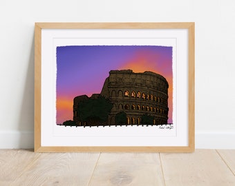 Colosseum at Sunset DIGITAL ILLUSTRATION PRINT 8x10 inches | Rome, Italy Art Print | Colosseo Digital Drawing Artwork | Travel Wall Art Gift