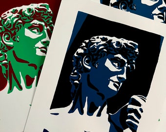 The David ORIGINAL SCREEN PRINTS | Signed Original 2-layer Silk Screen Print | Michelangelo's David Art | Italy Graphic Ink Screenprint Gift